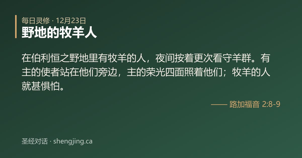 12月23日 每日灵修经文图片:野地的牧羊人(路加福音 2:8-9)