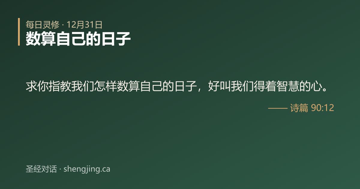 12月31日 每日灵修经文图片:数算自己的日子(诗篇 90:12)