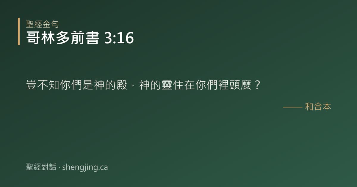哥林多前書 3:16 經文圖片:豈不知你們是神的殿，神的靈住在你們裡頭麼？
