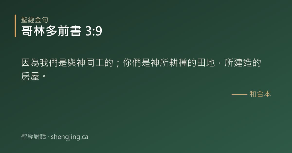 哥林多前書 3:9 經文圖片:因為我們是與神同工的；你們是神所耕種的田地，所建造的房屋。