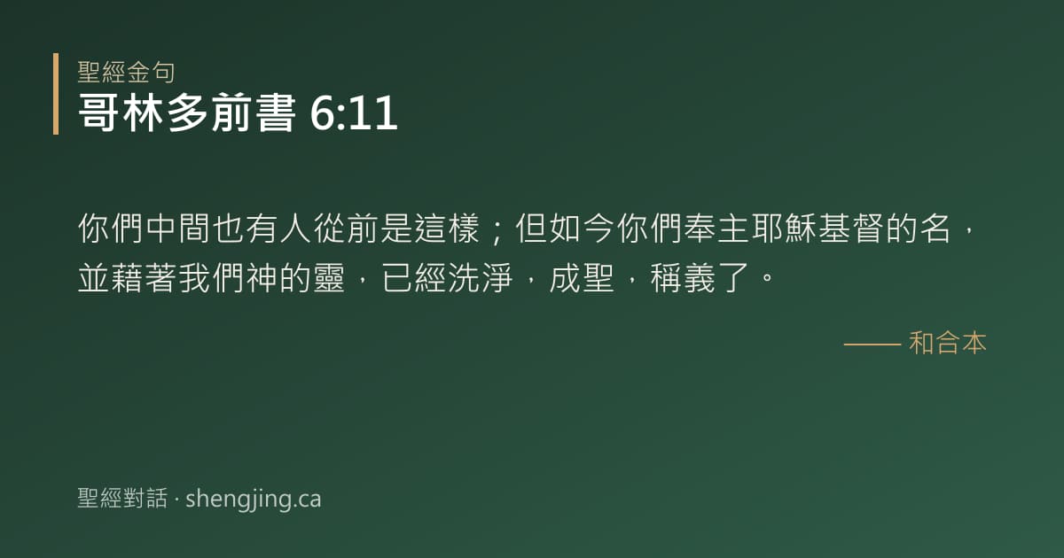 哥林多前書 6:11 經文圖片:你們中間也有人從前是這樣；但如今你們奉主耶穌基督的名，並藉著我們神的靈，已經洗淨