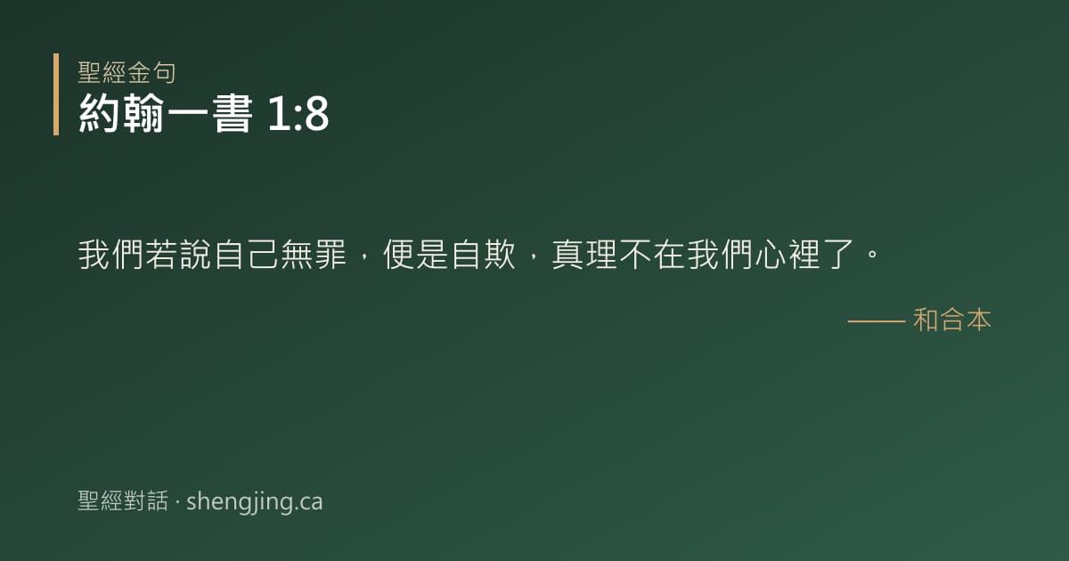 約翰一書 1:8 經文圖片:我們若說自己無罪，便是自欺，真理不在我們心裡了。
