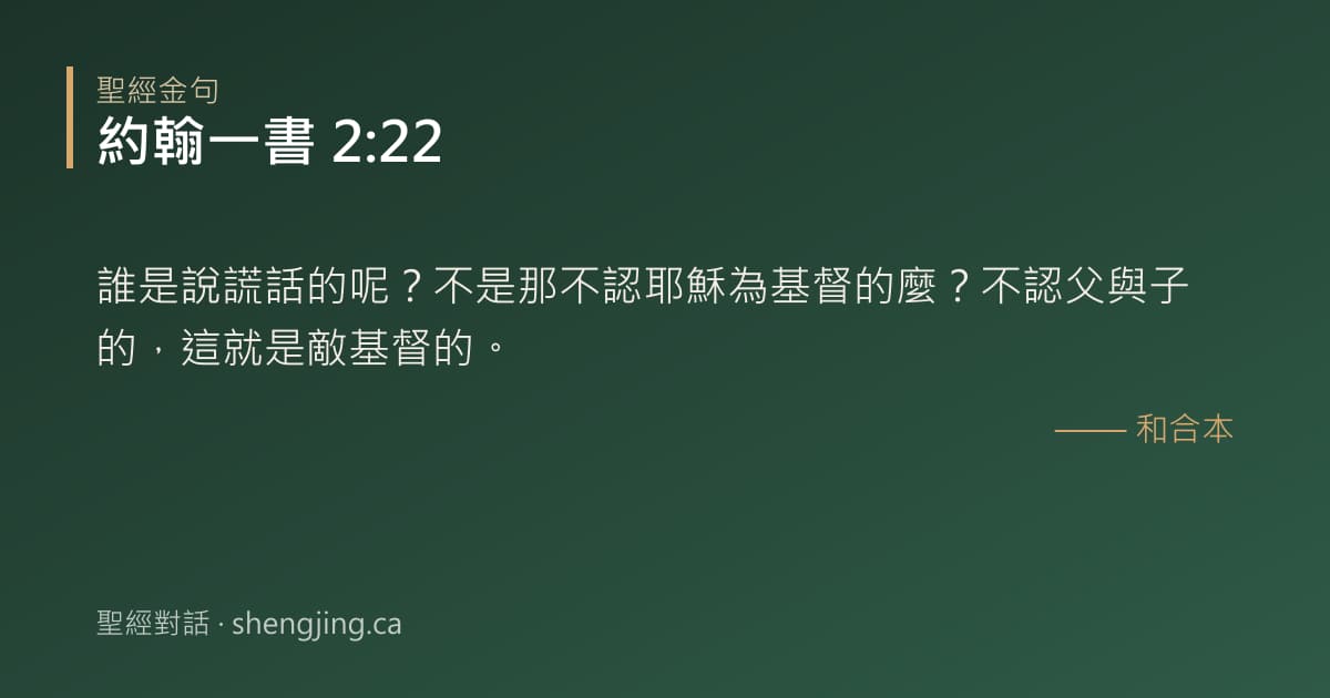 約翰一書 2:22 經文圖片:誰是說謊話的呢？不是那不認耶穌為基督的麼？不認父與子的，這就是敵基督的。