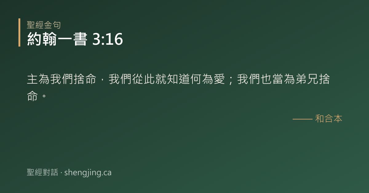 約翰一書 3:16 經文圖片:主為我們捨命，我們從此就知道何為愛；我們也當為弟兄捨命。