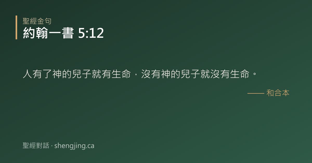 約翰一書 5:12 經文圖片:人有了神的兒子就有生命，沒有神的兒子就沒有生命。