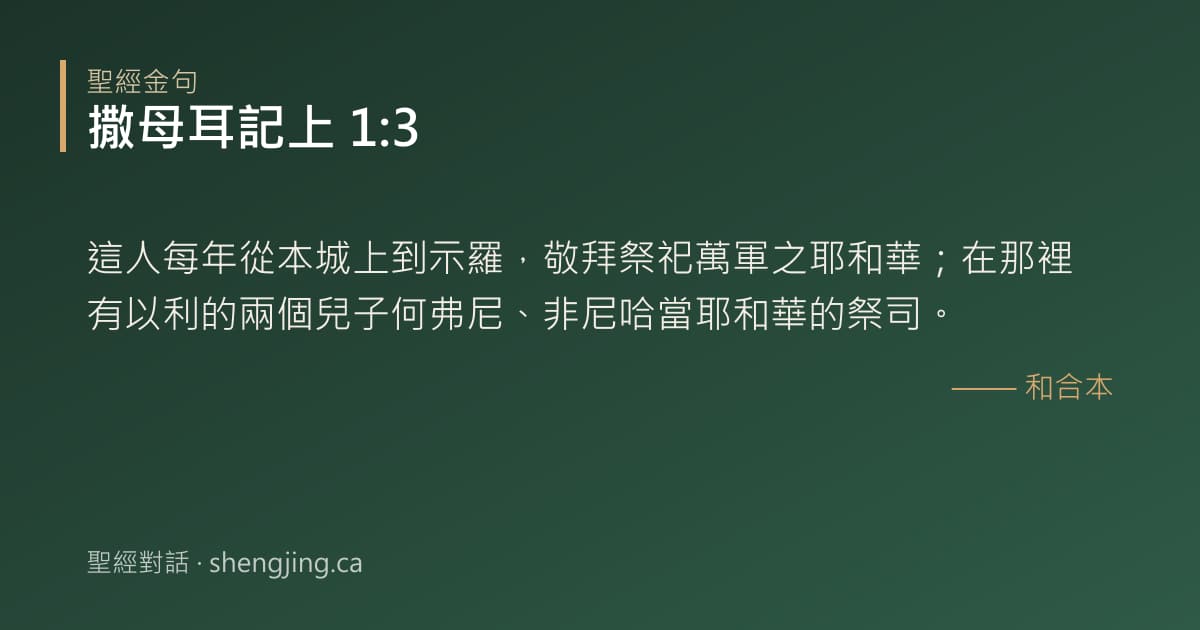 撒母耳記上 1:3 經文圖片:這人每年從本城上到示羅，敬拜祭祀萬軍之耶和華；在那裡有以利的兩個兒子何弗尼、非尼