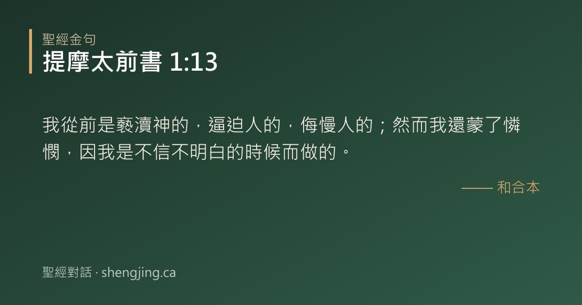 提摩太前書 1:13 經文圖片:我從前是褻瀆神的，逼迫人的，侮慢人的；然而我還蒙了憐憫，因我是不信不明白的時候而