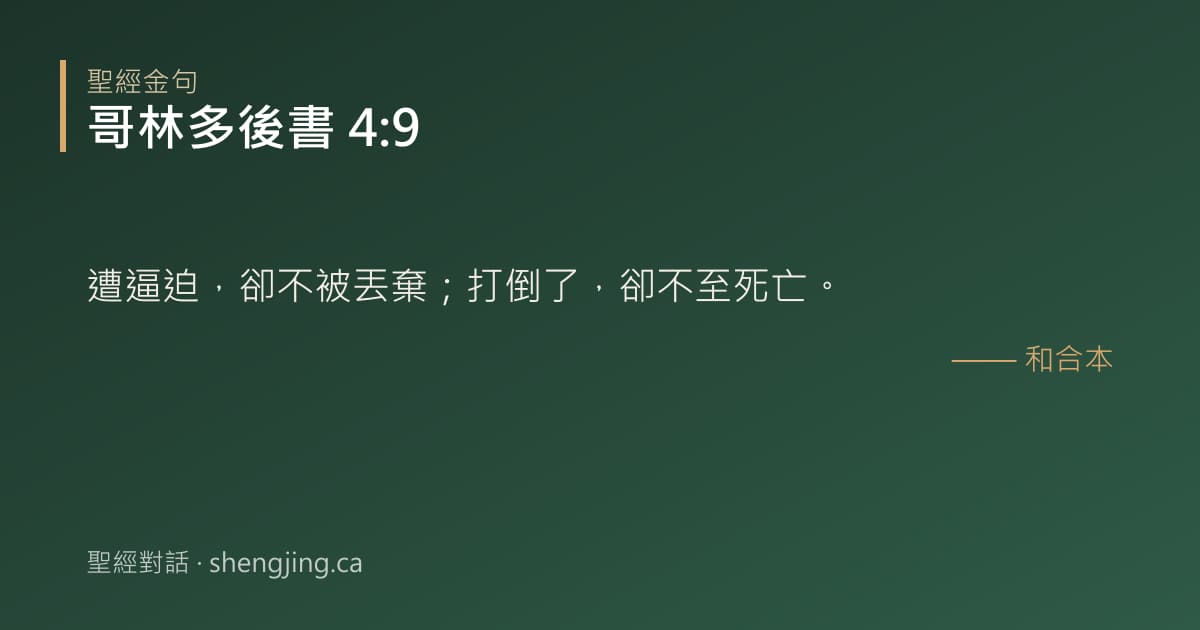 哥林多後書 4:9 經文圖片:遭逼迫，卻不被丟棄；打倒了，卻不至死亡。