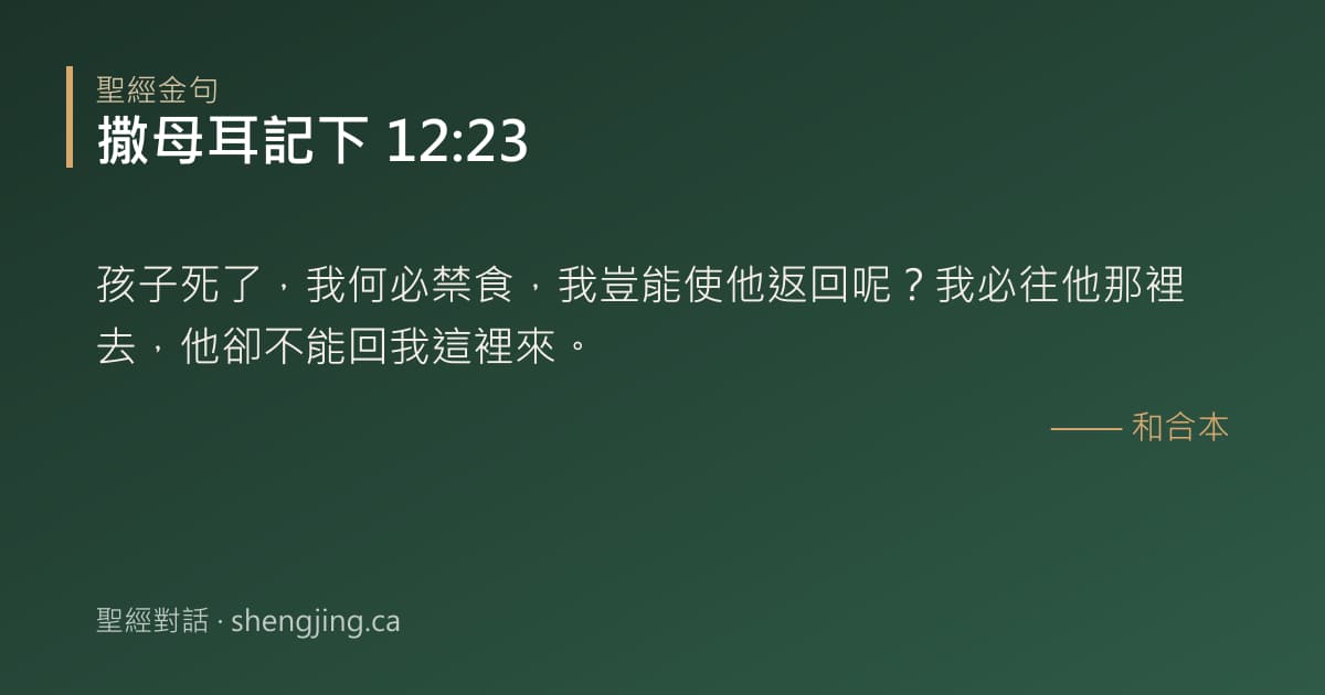 撒母耳記下 12:23 經文圖片:孩子死了，我何必禁食，我豈能使他返回呢？我必往他那裡去，他卻不能回我這裡來。