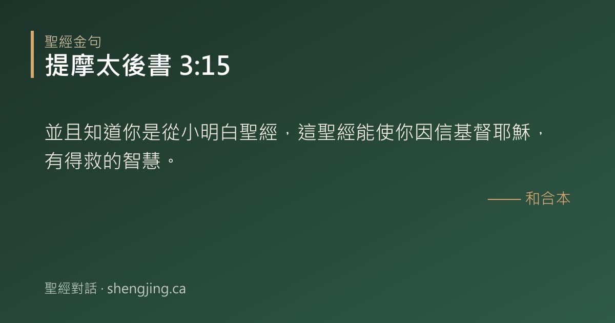 提摩太後書 3:15 經文圖片:並且知道你是從小明白聖經，這聖經能使你因信基督耶穌，有得救的智慧。