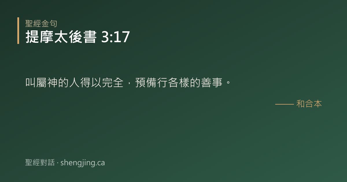 提摩太後書 3:17 經文圖片:叫屬神的人得以完全，預備行各樣的善事。