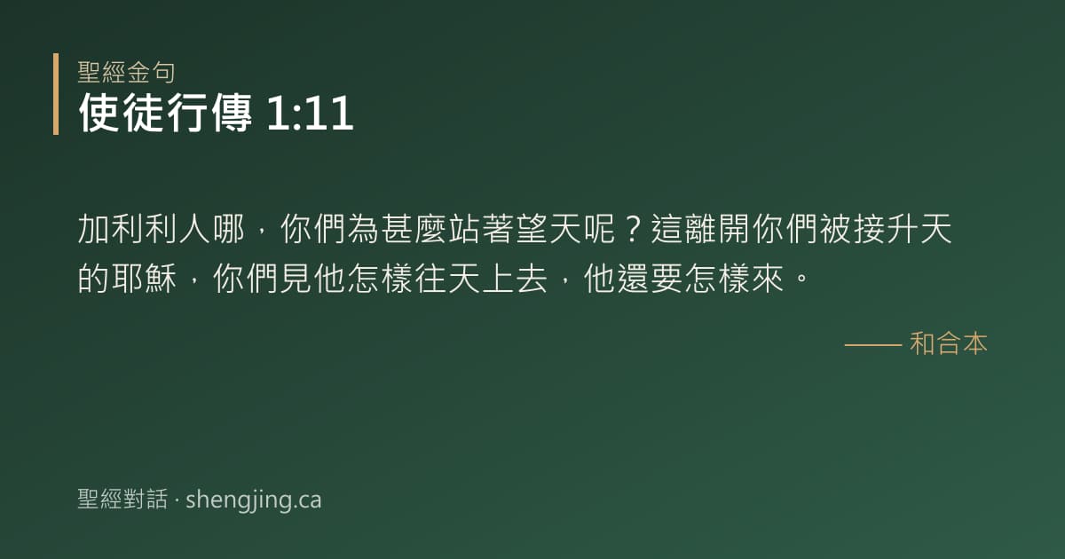使徒行傳 1:11 經文圖片:加利利人哪，你們為甚麼站著望天呢？這離開你們被接升天的耶穌，你們見他怎樣往天上去