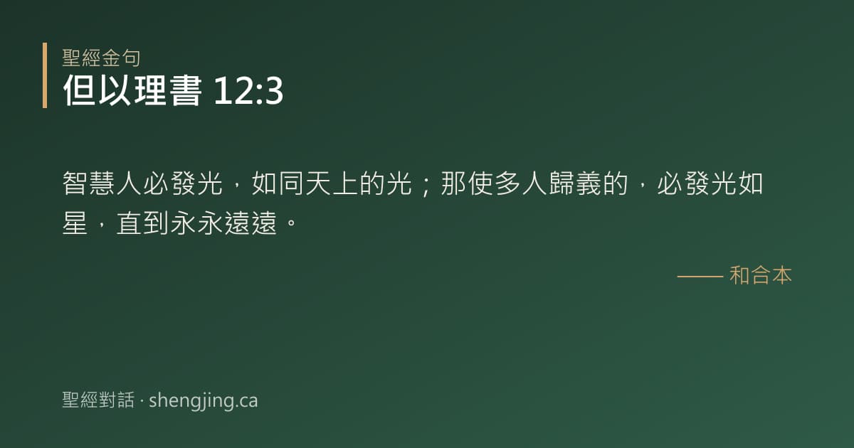但以理書 12:3 經文圖片:智慧人必發光，如同天上的光；那使多人歸義的，必發光如星，直到永永遠遠。