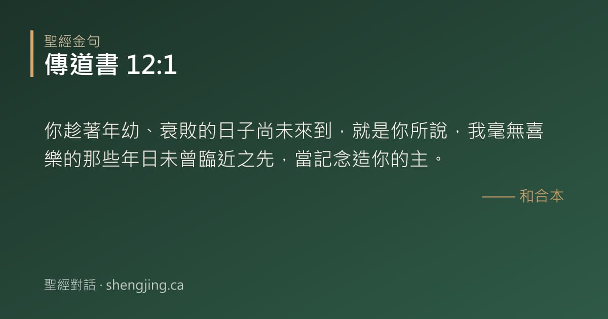 傳道書 12:1 經文圖片:你趁著年幼、衰敗的日子尚未來到，就是你所說，我毫無喜樂的那些年日未曾臨近之先，當