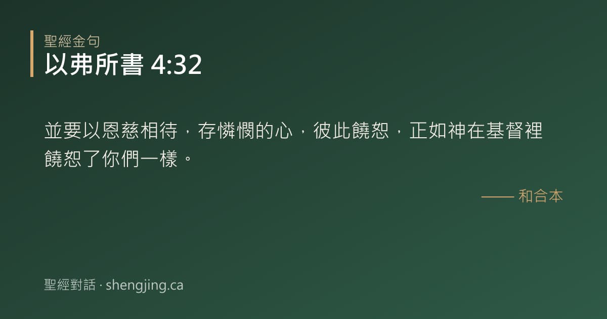 以弗所書 4:32 經文圖片:並要以恩慈相待，存憐憫的心，彼此饒恕，正如神在基督裡饒恕了你們一樣。