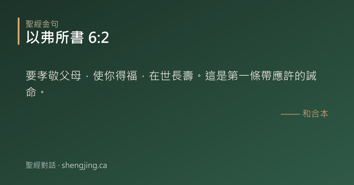 以弗所書 6:2 經文圖片:要孝敬父母，使你得福，在世長壽。這是第一條帶應許的誡命。
