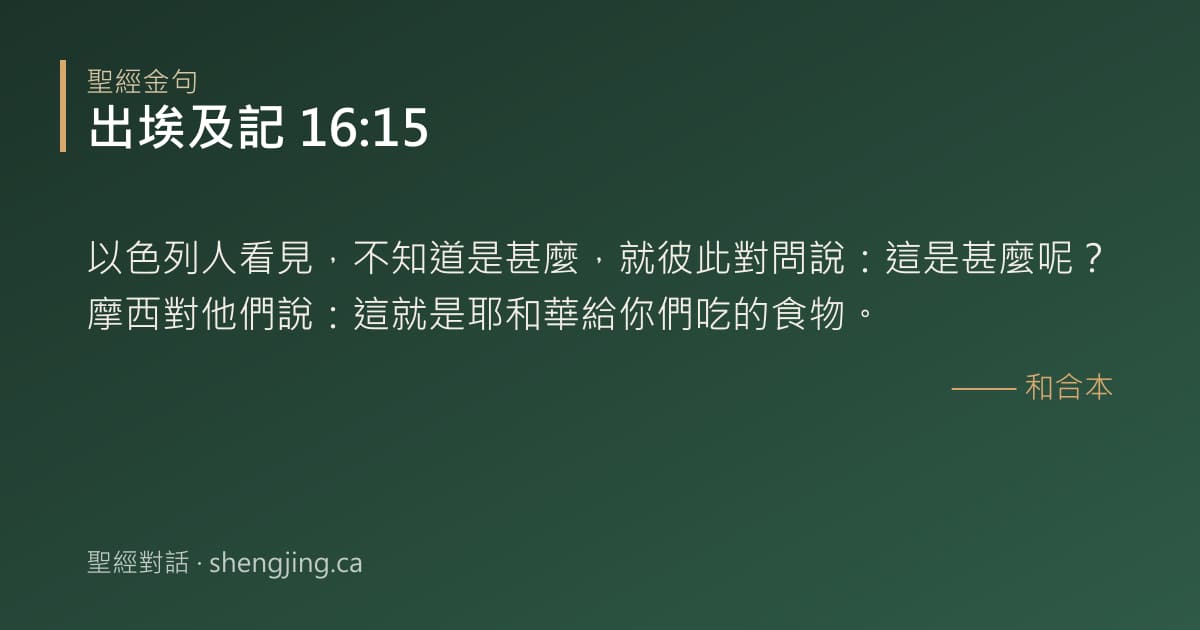 出埃及記 16:15 經文圖片:以色列人看見，不知道是甚麼，就彼此對問說：這是甚麼呢？摩西對他們說：這就是耶和華