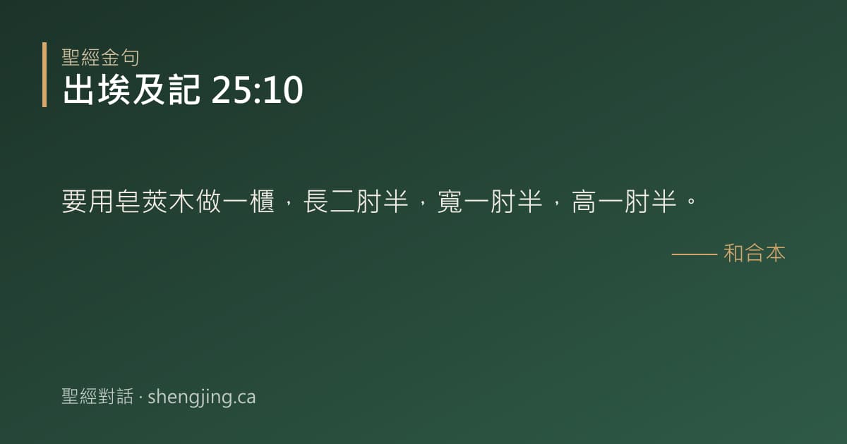出埃及記 25:10 經文圖片:要用皂莢木做一櫃，長二肘半，寬一肘半，高一肘半。