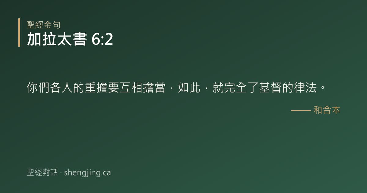 加拉太書 6:2 經文圖片:你們各人的重擔要互相擔當，如此，就完全了基督的律法。