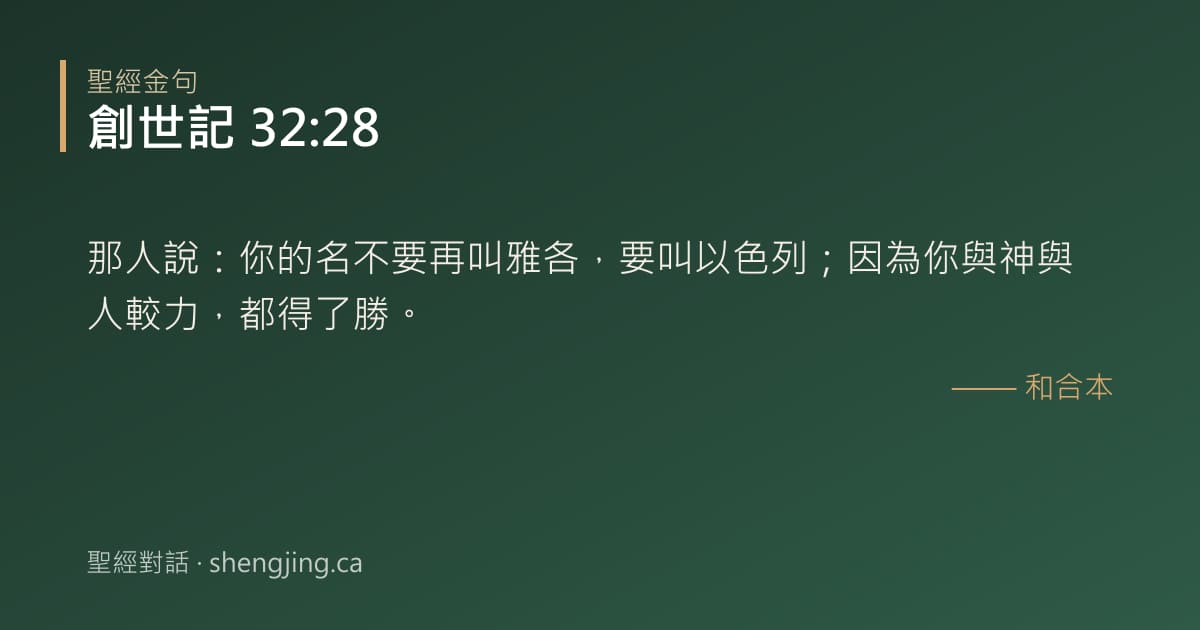 創世記 32:28 經文圖片:那人說：你的名不要再叫雅各，要叫以色列；因為你與神與人較力，都得了勝。