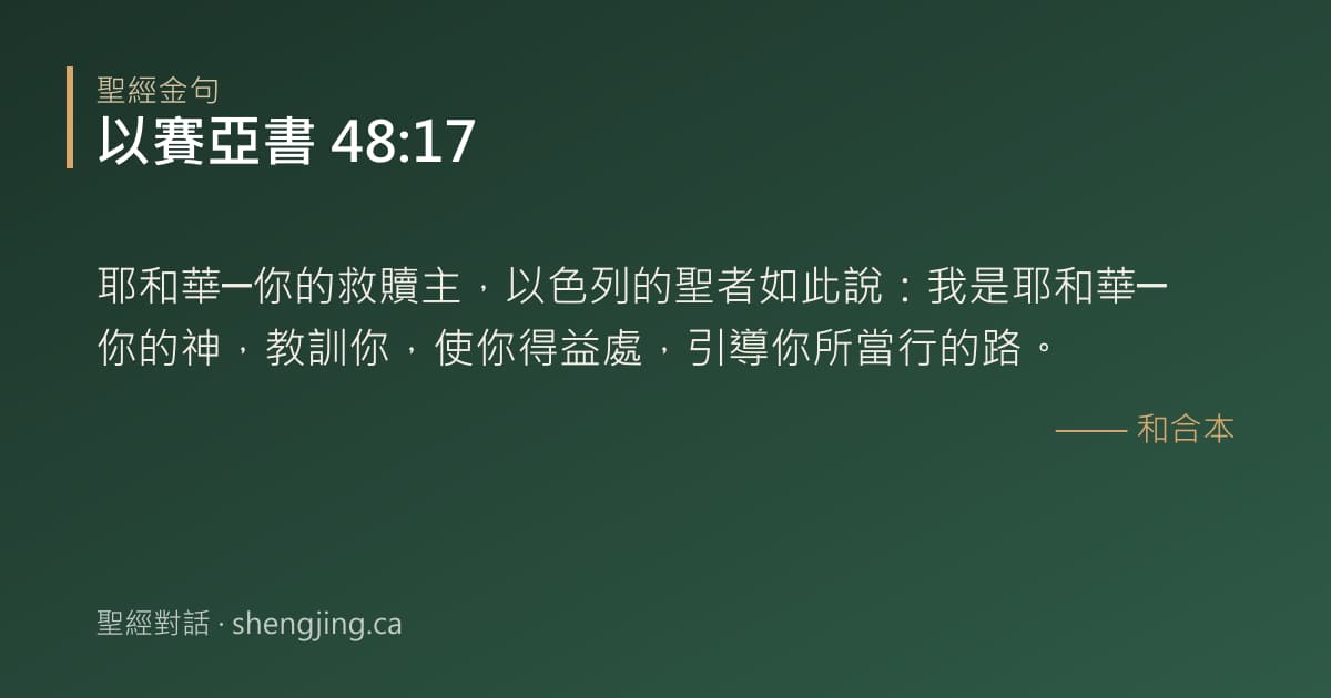 以賽亞書 48:17 經文圖片:耶和華─你的救贖主，以色列的聖者如此說：我是耶和華─你的神，教訓你，使你得益處，