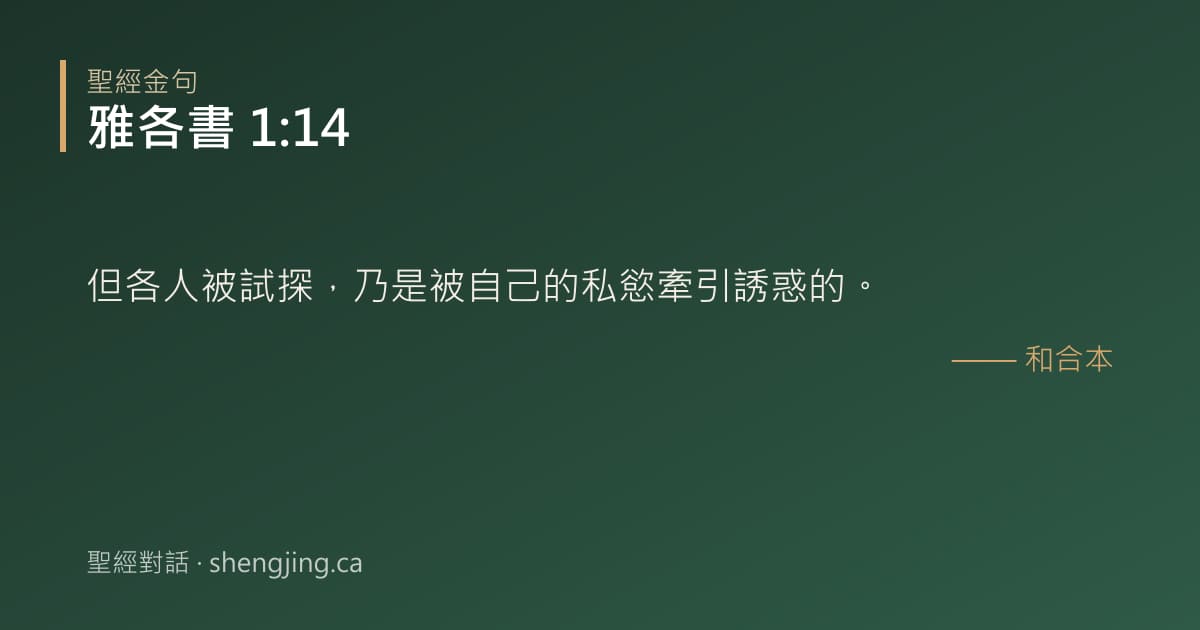 雅各書 1:14 經文圖片:但各人被試探，乃是被自己的私慾牽引誘惑的。