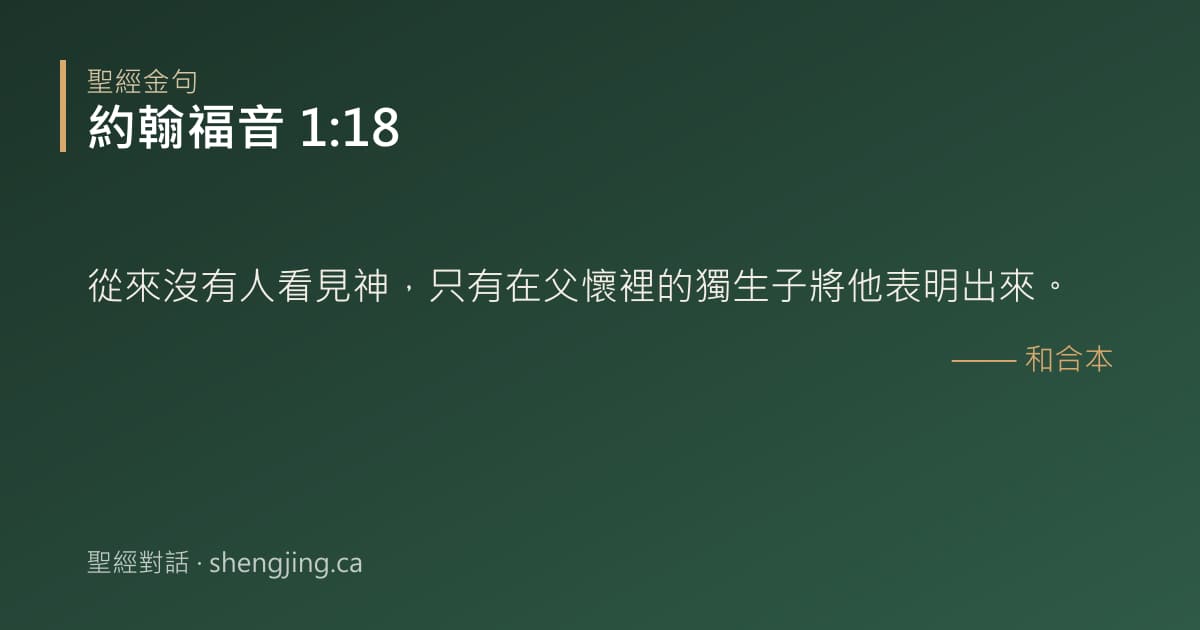 約翰福音 1:18 經文圖片:從來沒有人看見神，只有在父懷裡的獨生子將他表明出來。