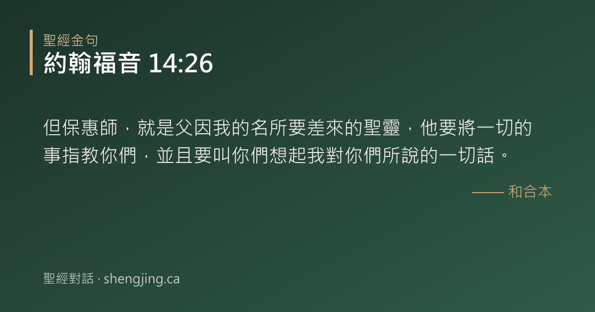 約翰福音 14:26 經文圖片:但保惠師，就是父因我的名所要差來的聖靈，他要將一切的事指教你們，並且要叫你們想起