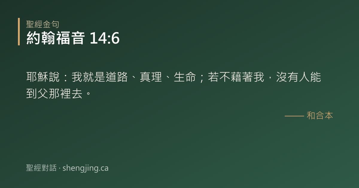 約翰福音 14:6 經文圖片:耶穌說：我就是道路、真理、生命；若不藉著我，沒有人能到父那裡去。