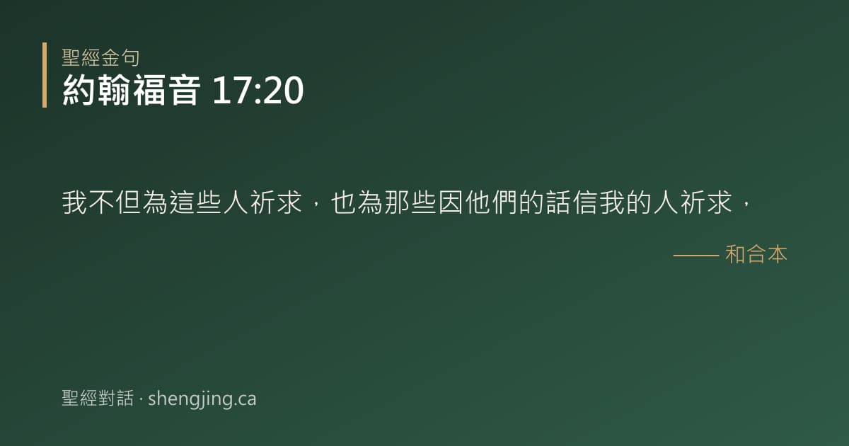 約翰福音 17:20 經文圖片:我不但為這些人祈求，也為那些因他們的話信我的人祈求，