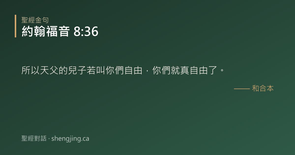 約翰福音 8:36 經文圖片:所以天父的兒子若叫你們自由，你們就真自由了。