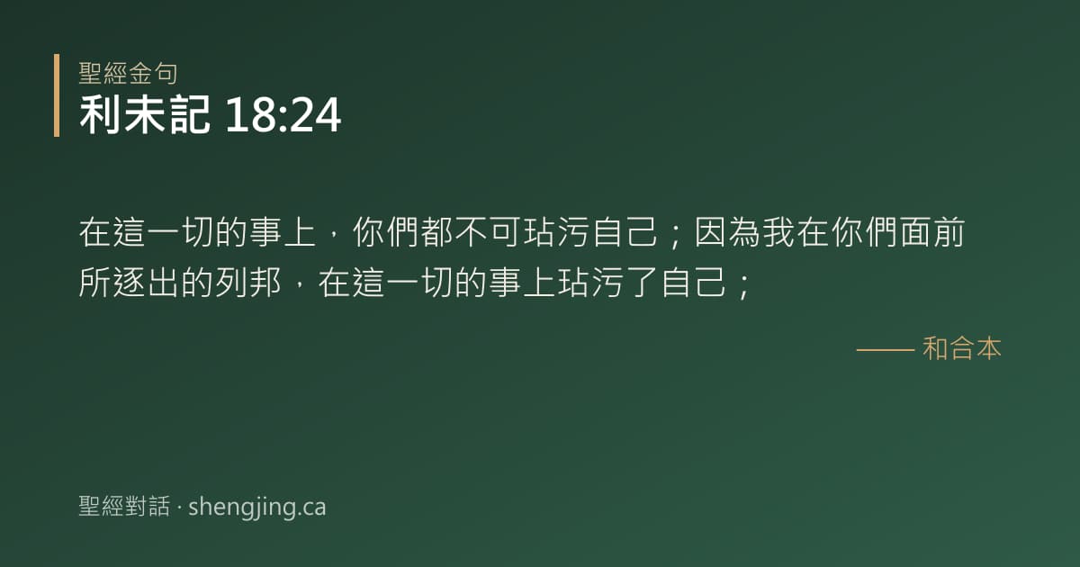 利未記 18:24 經文圖片:在這一切的事上，你們都不可玷污自己；因為我在你們面前所逐出的列邦，在這一切的事上
