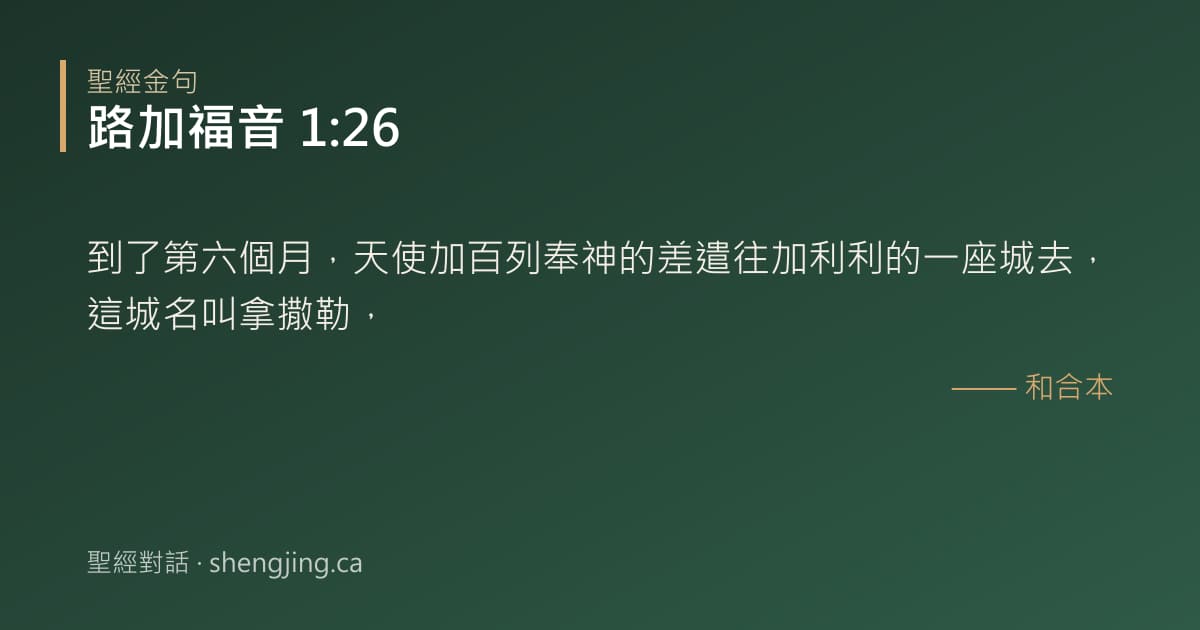 路加福音 1:26 經文圖片:到了第六個月，天使加百列奉神的差遣往加利利的一座城去，這城名叫拿撒勒，