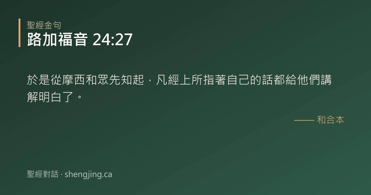 路加福音 24:27 經文圖片:於是從摩西和眾先知起，凡經上所指著自己的話都給他們講解明白了。