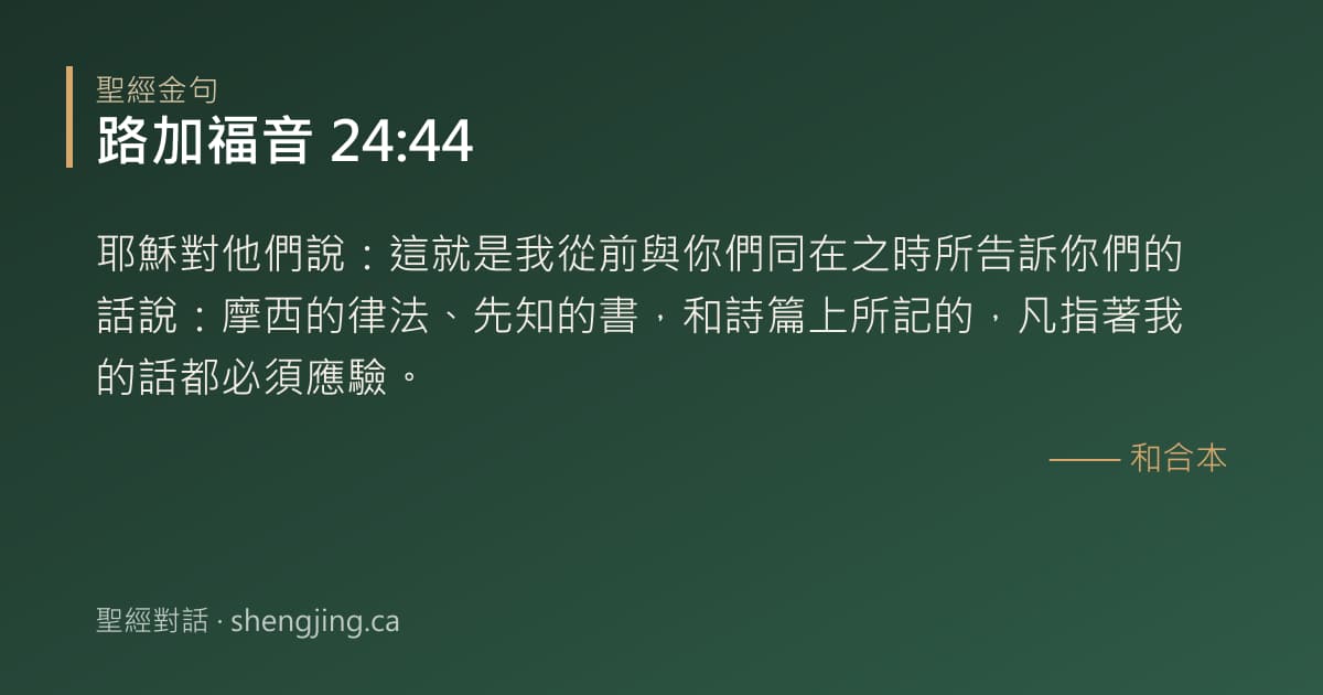 路加福音 24:44 經文圖片:耶穌對他們說：這就是我從前與你們同在之時所告訴你們的話說：摩西的律法、先知的書，
