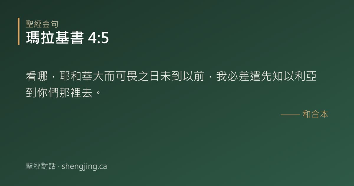 瑪拉基書 4:5 經文圖片:看哪，耶和華大而可畏之日未到以前，我必差遣先知以利亞到你們那裡去。