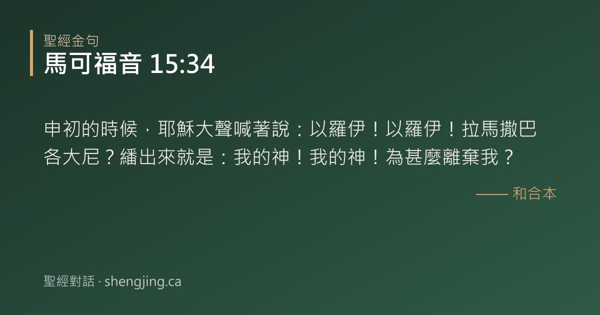 馬可福音 15:34 經文圖片:申初的時候，耶穌大聲喊著說：以羅伊！以羅伊！拉馬撒巴各大尼？繙出來就是：我的神！