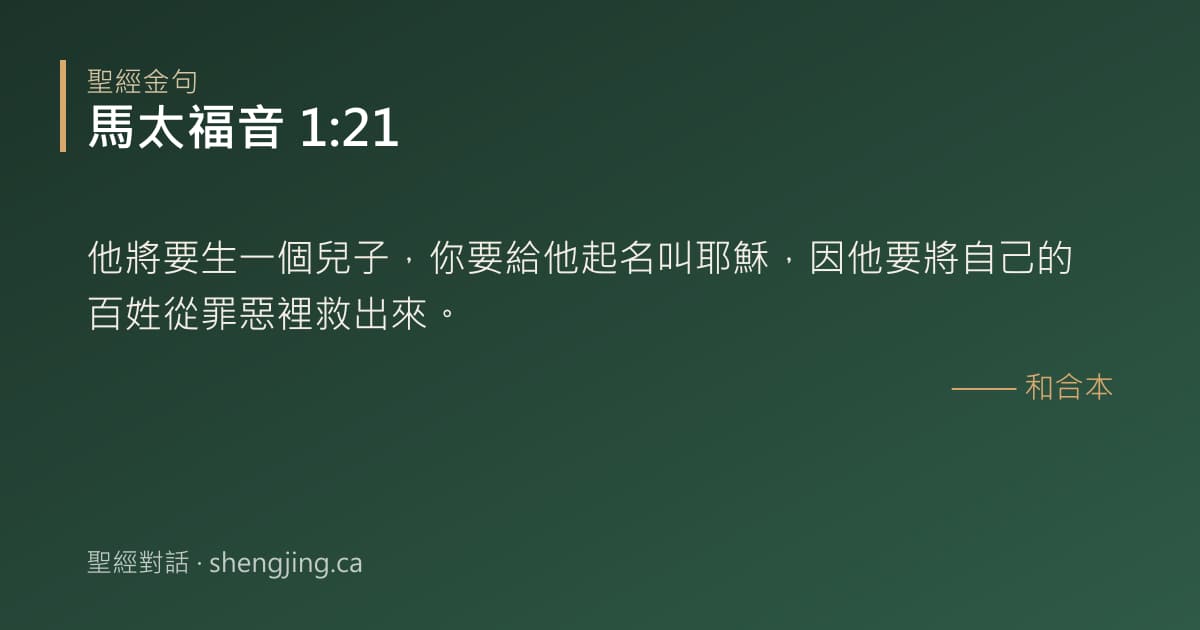 馬太福音 1:21 經文圖片:他將要生一個兒子，你要給他起名叫耶穌，因他要將自己的百姓從罪惡裡救出來。