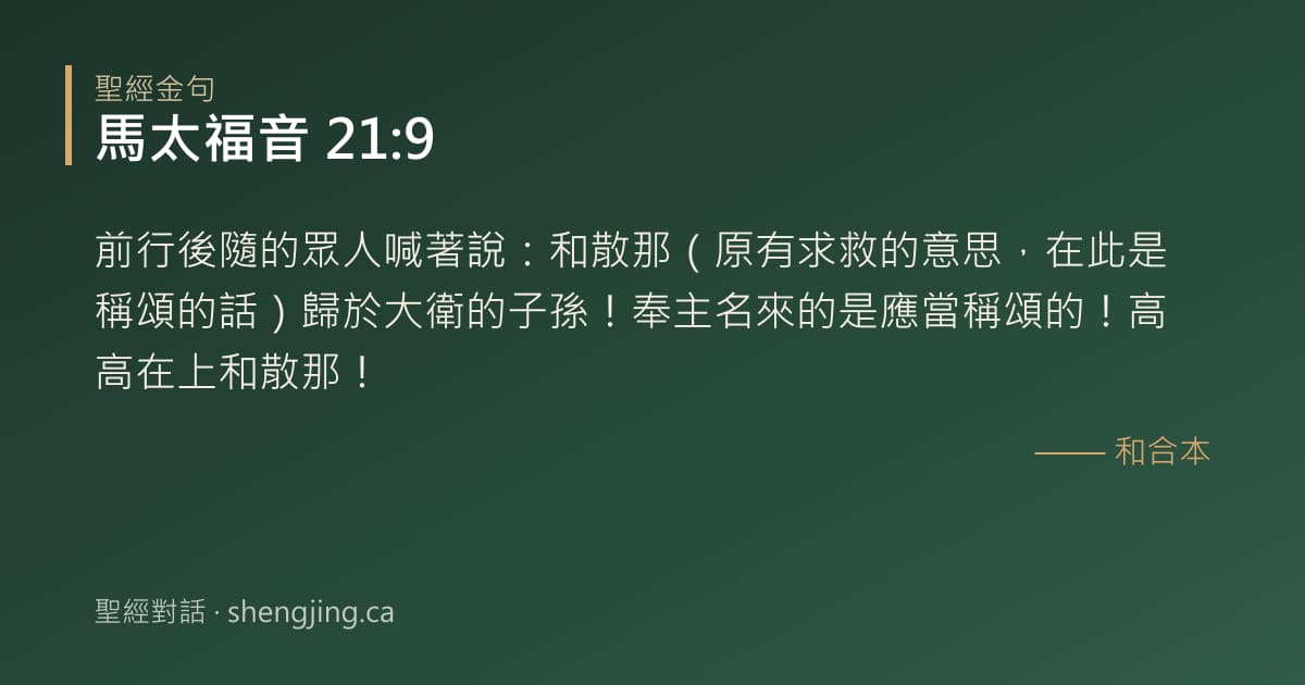 馬太福音 21:9 經文圖片:前行後隨的眾人喊著說：和散那（原有求救的意思，在此是稱頌的話）歸於大衛的子孫！奉