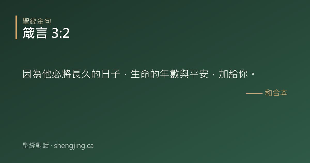 箴言 3:2 經文圖片:因為他必將長久的日子，生命的年數與平安，加給你。