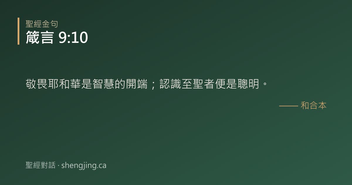 箴言 9:10 經文圖片:敬畏耶和華是智慧的開端；認識至聖者便是聰明。