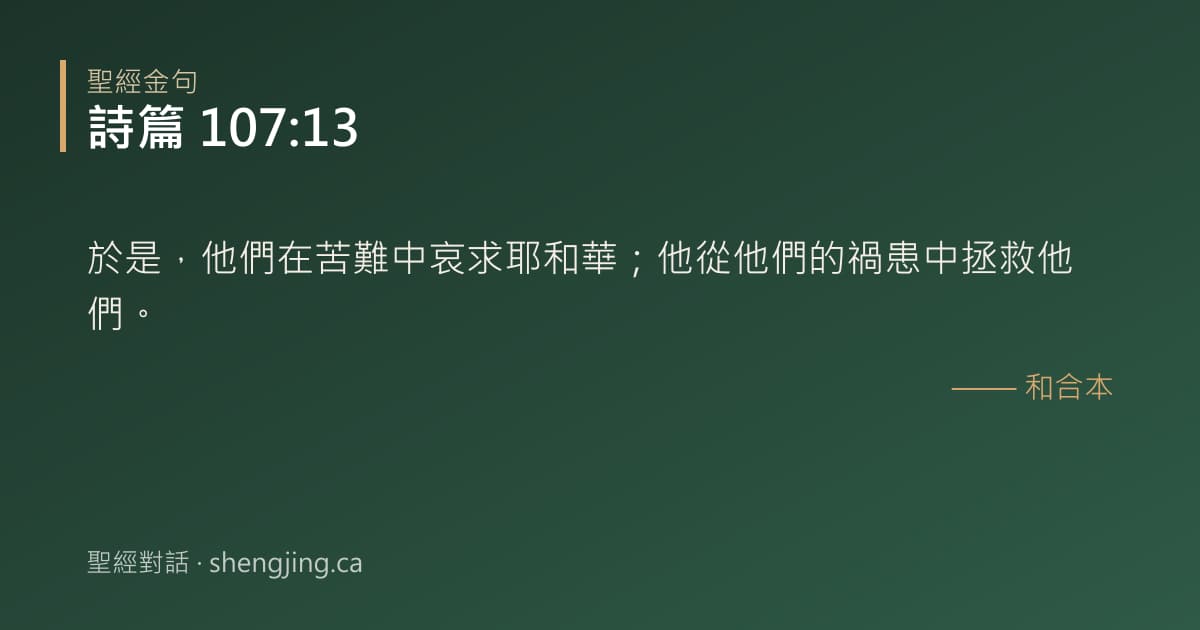 詩篇 107:13 經文圖片:於是，他們在苦難中哀求耶和華；他從他們的禍患中拯救他們。