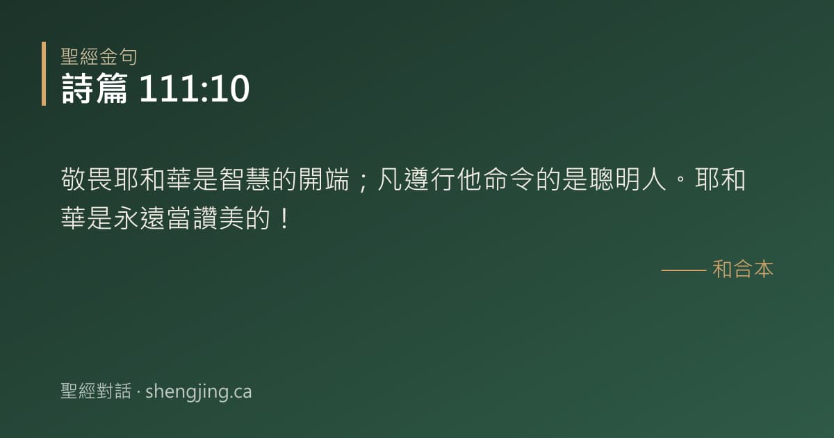 詩篇 111:10 經文圖片:敬畏耶和華是智慧的開端；凡遵行他命令的是聰明人。耶和華是永遠當讚美的！