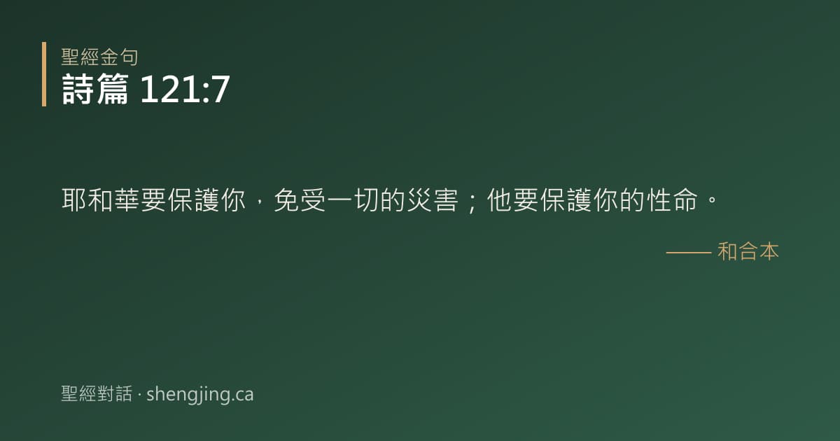 詩篇 121:7 經文圖片:耶和華要保護你，免受一切的災害；他要保護你的性命。