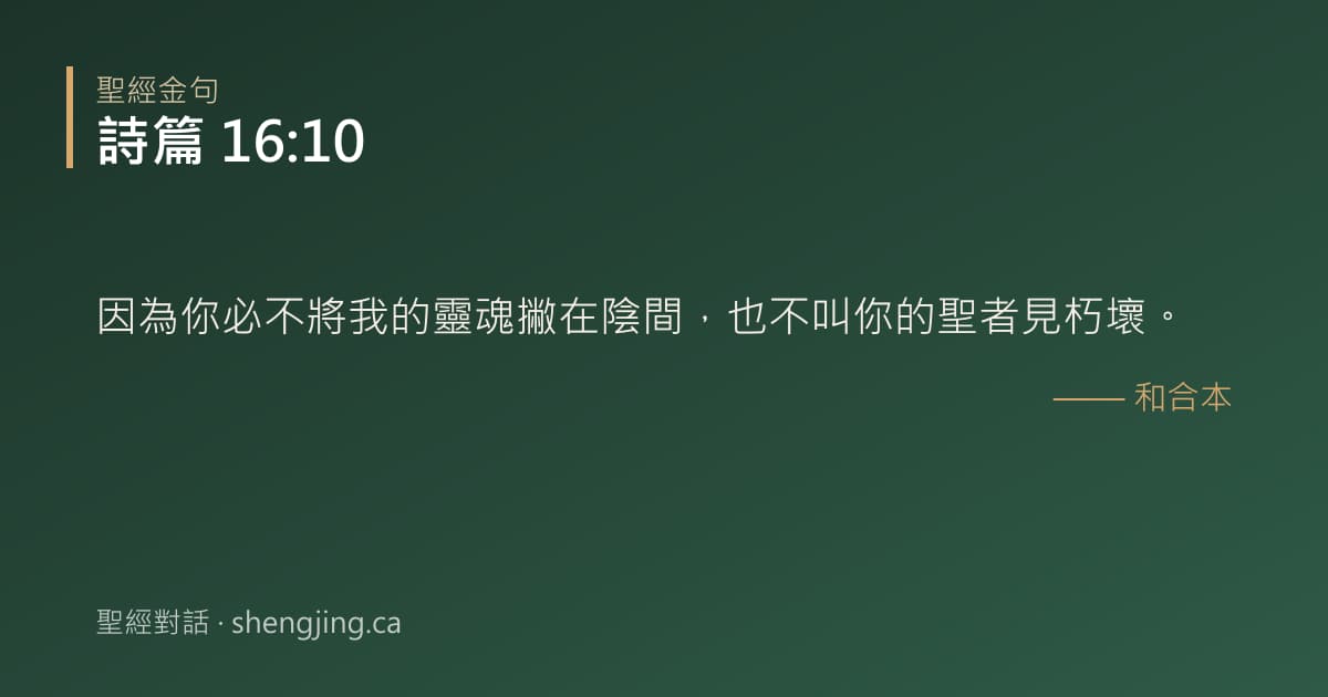 詩篇 16:10 經文圖片:因為你必不將我的靈魂撇在陰間，也不叫你的聖者見朽壞。