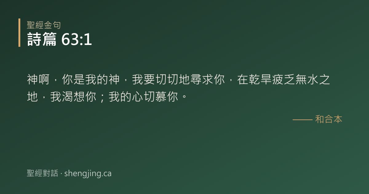 詩篇 63:1 經文圖片:神啊，你是我的神，我要切切地尋求你，在乾旱疲乏無水之地，我渴想你；我的心切慕你。
