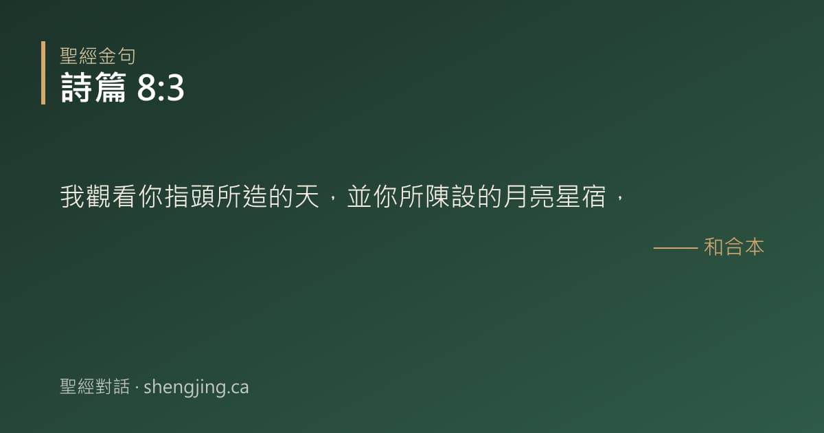 詩篇 8:3 經文圖片:我觀看你指頭所造的天，並你所陳設的月亮星宿，