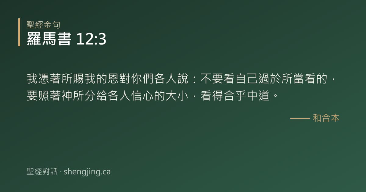 羅馬書 12:3 經文圖片:我憑著所賜我的恩對你們各人說：不要看自己過於所當看的，要照著神所分給各人信心的大