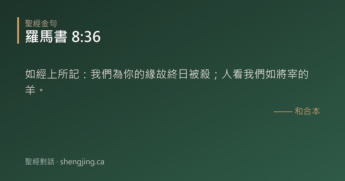 羅馬書 8:36 經文圖片:如經上所記：我們為你的緣故終日被殺；人看我們如將宰的羊。