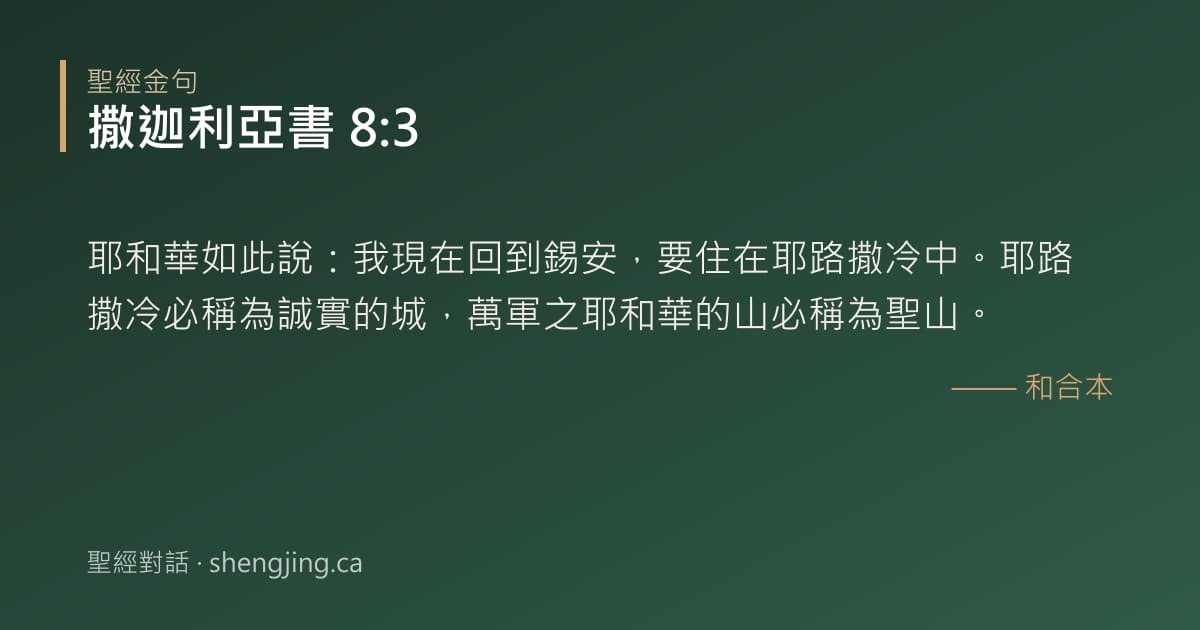 撒迦利亞書 8:3 經文圖片:耶和華如此說：我現在回到錫安，要住在耶路撒冷中。耶路撒冷必稱為誠實的城，萬軍之耶